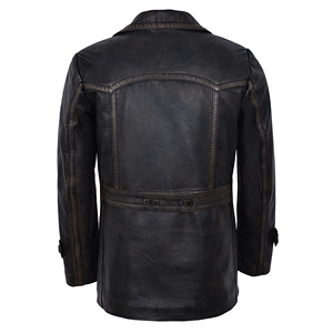 Custom 100% <b>Mens</b> Genuine Napa Leather <b>Pea</b> <b>Coat</b> Double Breasted <b>Coat</b> Classic Lapel Collar Soft Real Leather Dr-Who German <b>Coat</b> - Product Image 2