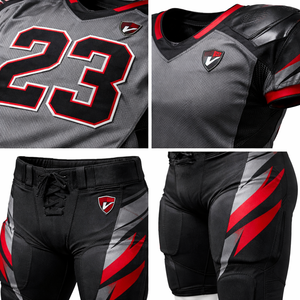 Custom American Football Uniform Set Men’s Grey Black Red Jersey & Pants Breathable Polyester Training Team Sports Wear - Product Image 6