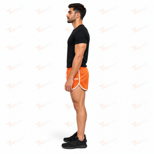 <b>Men's</b> Orange Mesh <b>Shorts</b> Mid Waist Drawstring <b>Quick</b> <b>Dry</b> Sporty Athletic <b>Shorts</b> Solid Color Front Logo <b>Men</b> Mesh <b>Shorts</b> for Sale - Product Image 3