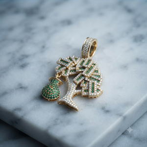 Collar de Plata Sólida 925 con Colgante de Diamante Cultivado en Laboratorio, Diseño de Bolsa de Dinero de la Suerte con Símbolo de Dólar y Árbol, Amuleto Personalizado de la Riqueza - Product Image 3
