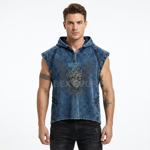 Gilet à capuche sans manches délavé à l'acide personnalisé pour homme, style streetwear moderne, avec finition vintage - Product Image 6