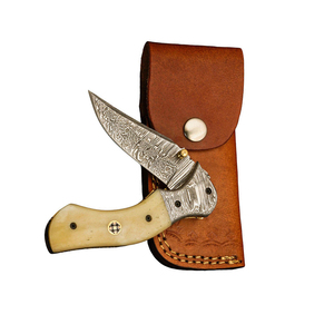 Crafted Damascus Steel Folding Pocket Knife Wood Handle Portable Cutting Tool Outdoor Everyday Carry With Sheath Professional - Product Image 6