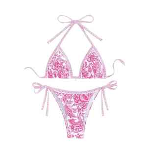 Conjunto de Bikini con Estampado por Sublimación, Diseño Transpirable, Traje de Baño para Mujer, Detalles Transparentes Elegantes, Traje de Baño de Dos Piezas - Product Image 1