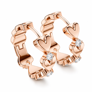 Heart Shape Huggie <b>Earrings</b> With Moissanite Round Brilliant Cut Diamond Plated Rose Gold Romantic Women's Jewelry - Product Image 3