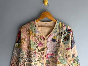 Women's Embroidered Floral Kantha Vest Cotton Waistcoat Button Front <b>Patchwork</b> <b>Jacket</b> With Pockets for Winter gift for her - Product Image 4