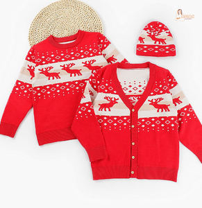 Suéter Cárdigan de Otoño Personalizado para Niños, Diseño Familiar, Manga Larga, Tejido 100% Algodón, Estampado Animal, Manga Abullonada, Tejido a Mano - Product Image 1