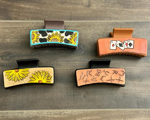 New Design Western Style Handmade Tooled Leather Hair <b>Claw</b> <b>Clips</b> Real Handmade Leather Hair Pins Accessories for Women and Girl - Product Image 3