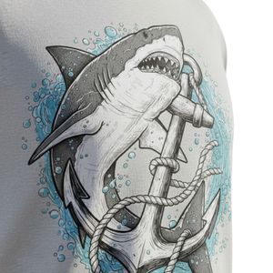 เสื้อยืดตกปลาผู้ชายลายฉลาม ผ้าฝ้ายผสมโพลีเอสเตอร์ แขนสั้น สไตล์ลำลอง พิมพ์ลายกราฟิก รับทำโลโก้ตามสั่ง ดรอปชิปปิ้ง ผู้ผลิต OEM - Product Image 5