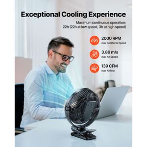 Ventilador Portátil y Recargable con Clip y Luz, Puerto USB, 3 Velocidades, Modo de Circulación, Flujo de Aire Potente y Soporte Resistente - Product Image 2