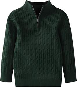 Little Boys & Girls Quarter Zip Chunky Cable Knit Round Neck Thick Needle Knit Pullover <b>Sweater</b> - Product Image 1