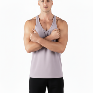 Plain Dyed Breathable 100% Cotton <b>Singlets</b> Workout Bodybuilding Training Wear Stringer Vests <b>Men</b> Gym Fitness Loose Fit Tank Tops - Product Image 1