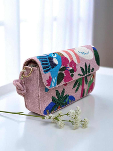 Sac baguette décontracté fait main indien personnalisable avec poignée, broderie de perles de verre multicolores - Product Image 5