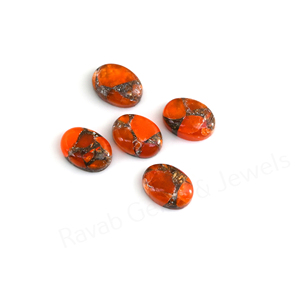 Cabochon de pierre précieuse en cornaline de Mohave et cuivre composite, forme ovale 10x14mm, dos plat, poli miroir, lisse, pour la fabrication de bijoux et pendentifs - Product Image 4