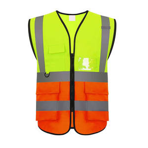 Gilet de sécurité réfléchissant haute visibilité avec fermeture éclair et poches, gilet en maille respirante, mélange orange et jaune - Product Image 1