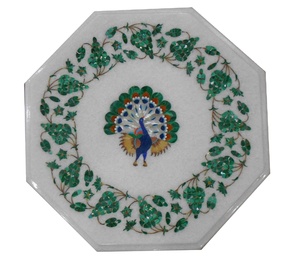 Plateau de table de restaurant rond en marbre italien incrusté, traditionnel, pour usage hôtelier, durable et écologique - Product Image 2