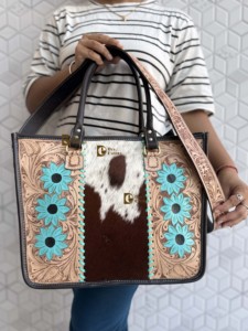 Bolso Tote de Piel de Vacuno con Patrón Occidental, Elegante Bolso de Cuero con Pelo, Tallado a Mano, para Mujer, Multiusos - Product Image 3