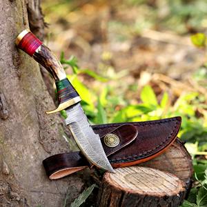 Cuchillo de Camping/Desollador de Hoja Fija de 6 Pulgadas de Acero de Damasco, Grado Industrial, Forjado a Medida, Cuchillo EDC con Mango de Cuerno de Ciervo, OEM/ODM - Product Image 1