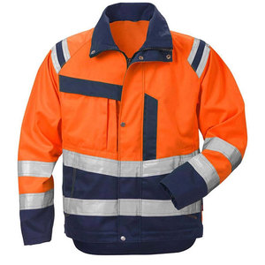Econex Sports Unisex High Visibility Reflective Safety <b>Jacket</b> CE/EU Certified Polyester Orange Navy Blue <b>Silver</b> Stripes Workwear - Product Image 1