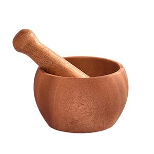 Mortero y Pilón de Madera para Triturar Especias, Recipiente Tradicional para Moler Hierbas - Product Image 2