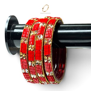 Bracelets modernes en verre borosilicate rouge de style cachemire, plaqués or avec pierres de zircon pour femmes, prix de gros, export mondial - Product Image 4