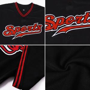 Maillot de baseball personnalisé noir, rouge et blanc authentique, uniforme sportif d'équipe brodé, respirant en polyester, boutonné - Product Image 3