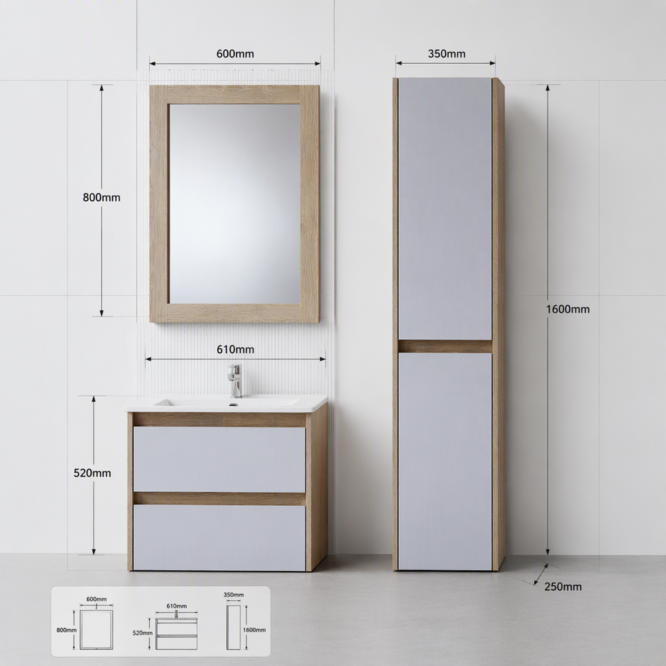 Modern Oak Finish PVC Bathroom Vanity Set 2 Drawer Toilet Cabinet with ...