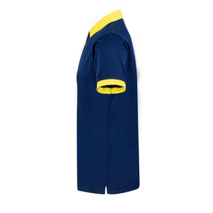 Chemise de golf pour homme bleu marine, col jaune, poignets courts, manches courtes, vêtement décontracté, couleur unie, 100% coton, tissu Oxford tricoté - Product Image 3