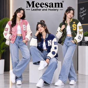 Blouson universitaire unisexe avec patch brodé, style preppy, col rabattu, coupe classique, pour l'automne, 2027 - Product Image 1