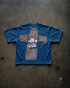 เสื้อยืดโอเวอร์ไซส์ลายกราฟิกสีน้ำเงินสำหรับผู้ชาย ผ้าฝ้าย 100% สไตล์สตรีทแวร์ วินเทจ ล้างสี พิมพ์ลาย เสื้อยืดลำลอง ใส่ได้ทั้งชายและหญิง สำหรับฤดูร้อน - Product Image 4