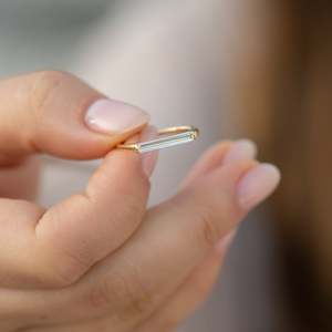 Minimalist Baguette Diamond Ring 14K Solid Gold Channel Setting Geometric Engagement Band Unisex Fine Jewelry - Product Image 2