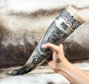 Viking Drinking Horn Exclusive Handmade Rustic Mug Authentic Medieval Warrior Polished Natural Norse Goblet <b>Raw</b> Love Buffalo Art - Product Image 2