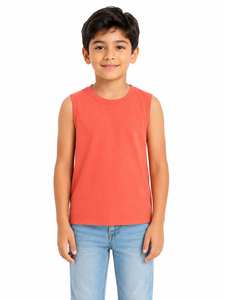 Camiseta sin mangas de algodón suave para niños, estilo coral, ligera, informal, cómoda para el día a día, cuello redondo - Product Image 1
