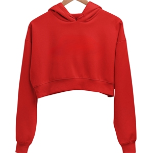 <b>Red</b> Cropped Hooded Sweatshirt Pullover <b>Hoodie</b> Regular Fit Knitted Casual Streetwear 100% Cotton Solid Winter Anti-Wrinkle - Product Image 1