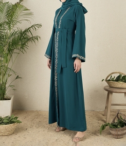 Hot Sale Beautiful Dubai Women Abaya Traditional Islamic Muslim Clothing & Accessories Floor Length <b>Long</b> Sleeves Front Open - Product Image 5