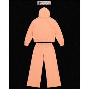 Peach Mens Tracksuit Custom Logo <b>Full</b> <b>Zip</b> <b>Hoodie</b> Jogger Pants Set Casual Streetwear Sportswear Two Piece Suit Wholesale OEM Wear - Product Image 6