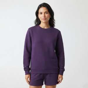 Sudadera de Felpa de Algodón para Mujer, Cuello Redondo, Color Violeta Sólido, Talla Regular, Logotipo Personalizado, Informal para Uso Diario - Product Image 1