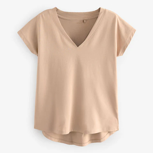 Camiseta de Punto con Cuello en V, Manga Corta, Color Sólido, Corte Holgado, Ropa Casual para Hombre - Product Image 1