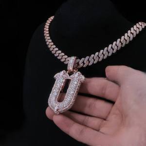 <b>Custom</b> Letter Moissanite Pendant Iced 925 Silver <b>Necklace</b> Rose Gold Plated <b>Name</b> Charm Hip Hop Jewelry - Product Image 1