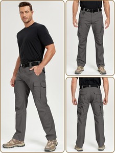 Pantalones de Trabajo Grises para Hombre, Cintura Elástica, Múltiples Bolsillos, Tela de Lona Transpirable, Corte Recto, Resistentes al Agua, para Verano - Product Image 2