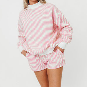 Sudadera de peso medio con logo impreso personalizado, cuello simulado a rayas, estilo casual, OEM - Product Image 4