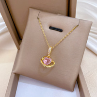 Collar con Colgante de Corazón Rosa de Acero Inoxidable de Primera Calidad con Cristal Orbit para Fiesta