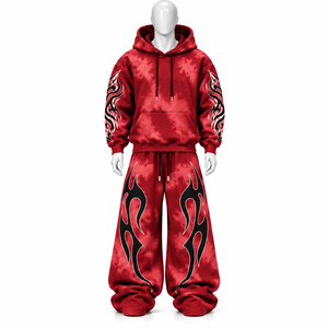 Ensemble de survêtement pour homme AMSEC INDUSTRY, personnalisé, avec logo imprimé, effet délavé à l'acide, strass, streetwear, poids lourd, 100% coton - Product Image 1