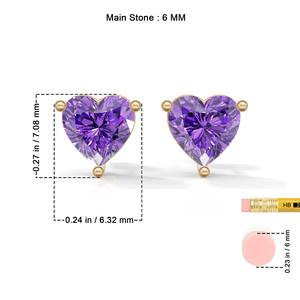 Heerani Jewels Amethyst IGI Certified 925 Sterling <b>Silver</b> Gold Plated 1.9g Trendy <b>Heart</b> Shape Stud Claw Setting Unisex Wedding - Product Image 6