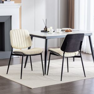 Set di 2 Sedie da Pranzo in Ecopelle Stile Mid-Century Moderno Retrò con Schienale in Legno Curvato Noce - Product Image 1