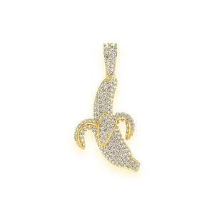 Collar con Colgante de Plata 925 Chapado en Oro, Diseño de Moda, Personalizado, con Forma de Piel de Plátano, Serie de Frutas con Piedras Naturales, para Niños - Product Image 1