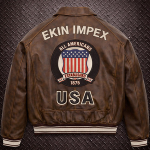 Chaqueta de Cuero para Hombre Ekin USA Edición Marrón, Estilo Bomber Americano, Estilo Urbano, Invierno, Transpirable, Cuero Natural Premium - Product Image 2