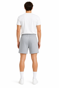 Shorts de détente pour homme en coton grise mélangée de qualité supérieure avec cordon de serrage ajustable à la taille, en tissu polaire doux, coupe décontractée, côtés ourlés - Product Image 3