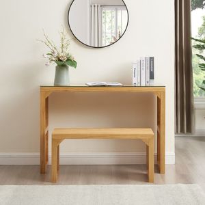 Versatile Natural <b>Pine</b> Wood Dining Room Set Long Bench <b>Table</b> for Indoor Use in Entryway Living Room Kitchen Bedroom - Product Image 3