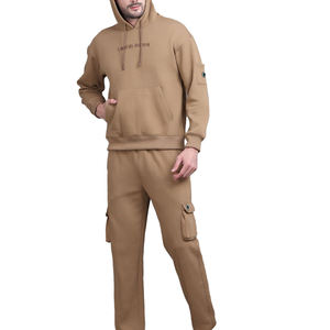 Ensemble de survêtement unisexe grande taille 100 % coton respirant avec sweat-shirt imprimé, pantalon de jogging en molleton, sweat à capuche uni pour l'automne, logo personnalisé - Product Image 1