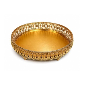 Plateau décoratif finition or avec pieds, plateau de service en métal, centre de table, organisateur de coiffeuse, décoration intérieure, cadeau - Product Image 1